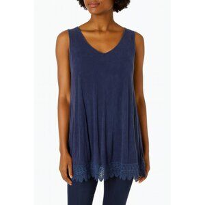 Altar’d State Navy Blue Sleeveless Tank Top with Lace Hem  Boho Style size Large